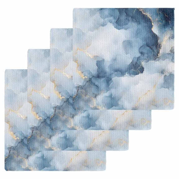 Blue Marble Kitchen Dish Towels for Drying Dishes Set of 4, Modern Abstract Art Ink Painted Waffle Weave Microfiber Hand Tea Bathroom Towels Quick Dry & Absorbent Towel 12x12