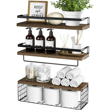 Bathroom Shelves, Floating Shelves with Storage Basket for Bathroom, Living Room, Kitchen, Set of 3