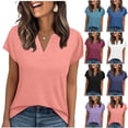 thumbnail image 6 of Turilly Trendy Solid V Neck T-Shirt for Women Women's Relaxed Fit Short Sleeve Soft Fabric Casual Daily Top, 6 of 6