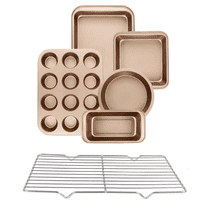 DONEPART 6 Piece Baking Pan Sets,Perfect Non-stick Bakeware Sets with 12 Cups Muffin Pan,Round/Square Cake Pan,Loaf Pan, Baking Pan,Carbon Steel Baking Set,Gold