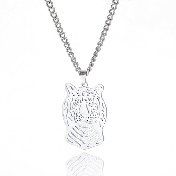 EUEAVAN Silver Hollow Tiger Head Pendant Necklace Stainless Steel Jewelry