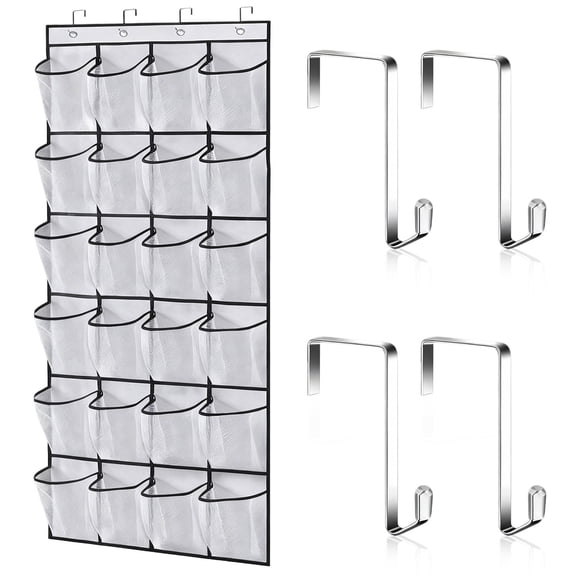 Over the Door Shoe Organizer, 24 Mesh Pockets Hanging Closet Rack Storage Holder for Shoes, Accessories