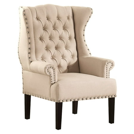 Baxton Studio Knuckey French Country Beige Linen Nailhead Wing