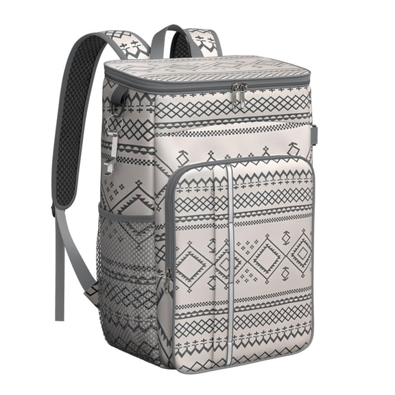 Plaid Stripes Symmetrical Cooler Backpack - 20L Insulated Leakproof Bag, Rustic Style Nordic