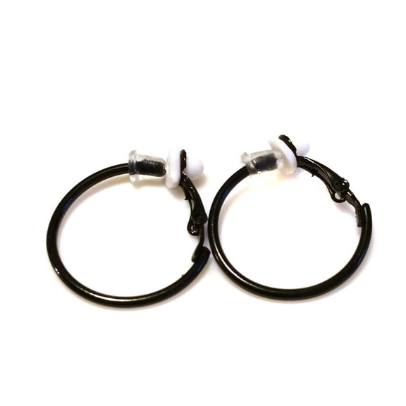 Clip-on Earrings 1 inch Black Hoop Earrings Non Pierced Lightweight