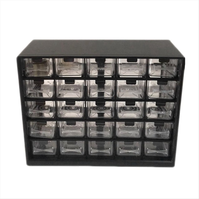 25 piezas de cajón de almacenamiento transparente combinado con caja negra extraíble para clasificar piezas y herrajes.