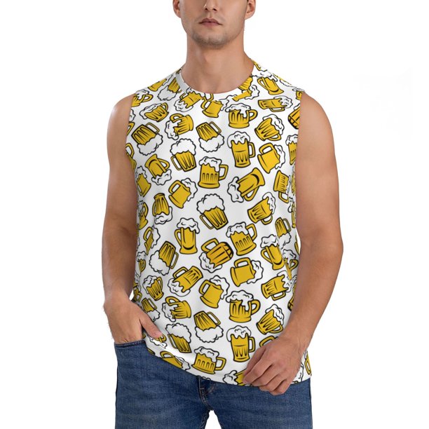 Fotbe Beer Men's Camiseta sin Mangas Estampada para Hombres, Playera Casual para Gimnasio, Entrenamiento, Playa-Small