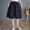 thumbnail image 6 of Hiking Shorts Women Quick Dry New Women's Bermuda Shorts, Loose Fits Elastic Waist Casual Cropped Pants, Summer Lightweight Knee Length Shorts Navy XL, 6 of 8