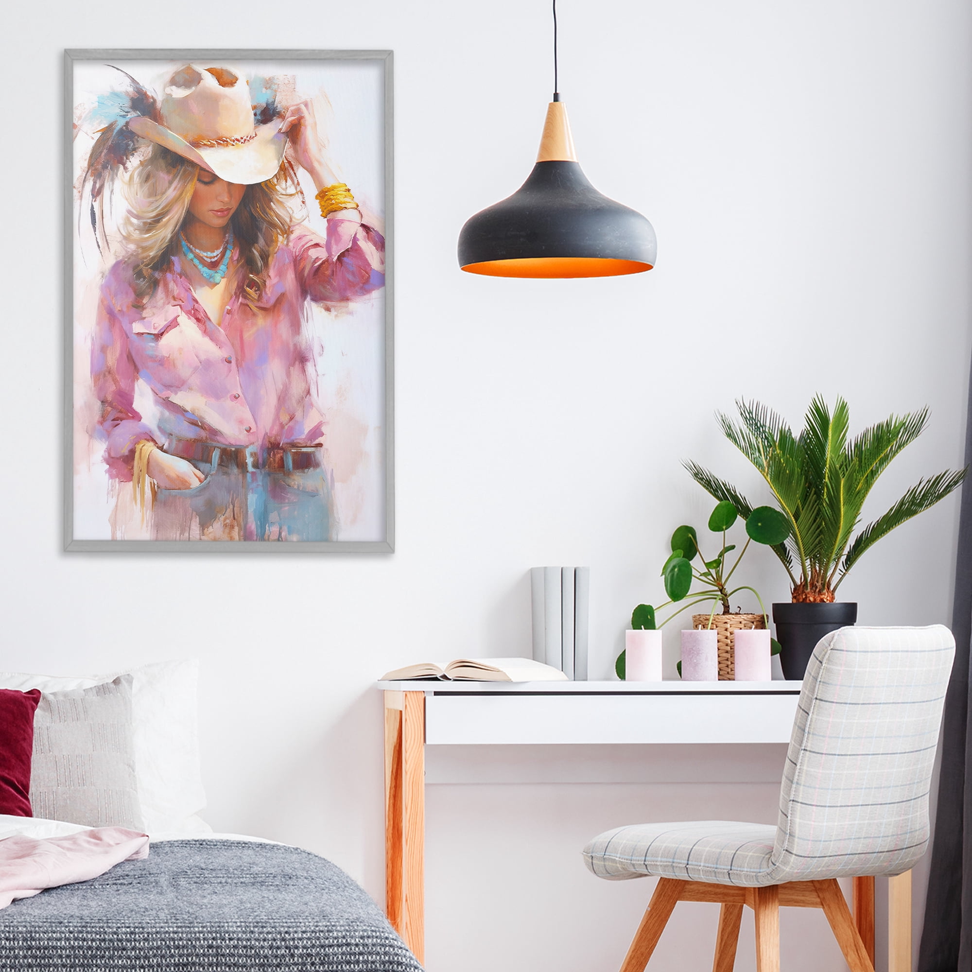 Stupell Industries Cowgirl Hat Reflections Gray Framed Giclee Art, design by Tina LeCour