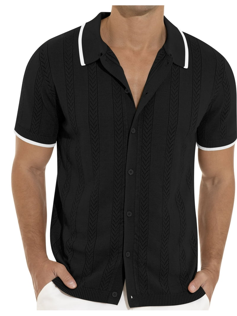 Iceglad Men's Casual Button Down Shirt Short Sleeve Vintage
