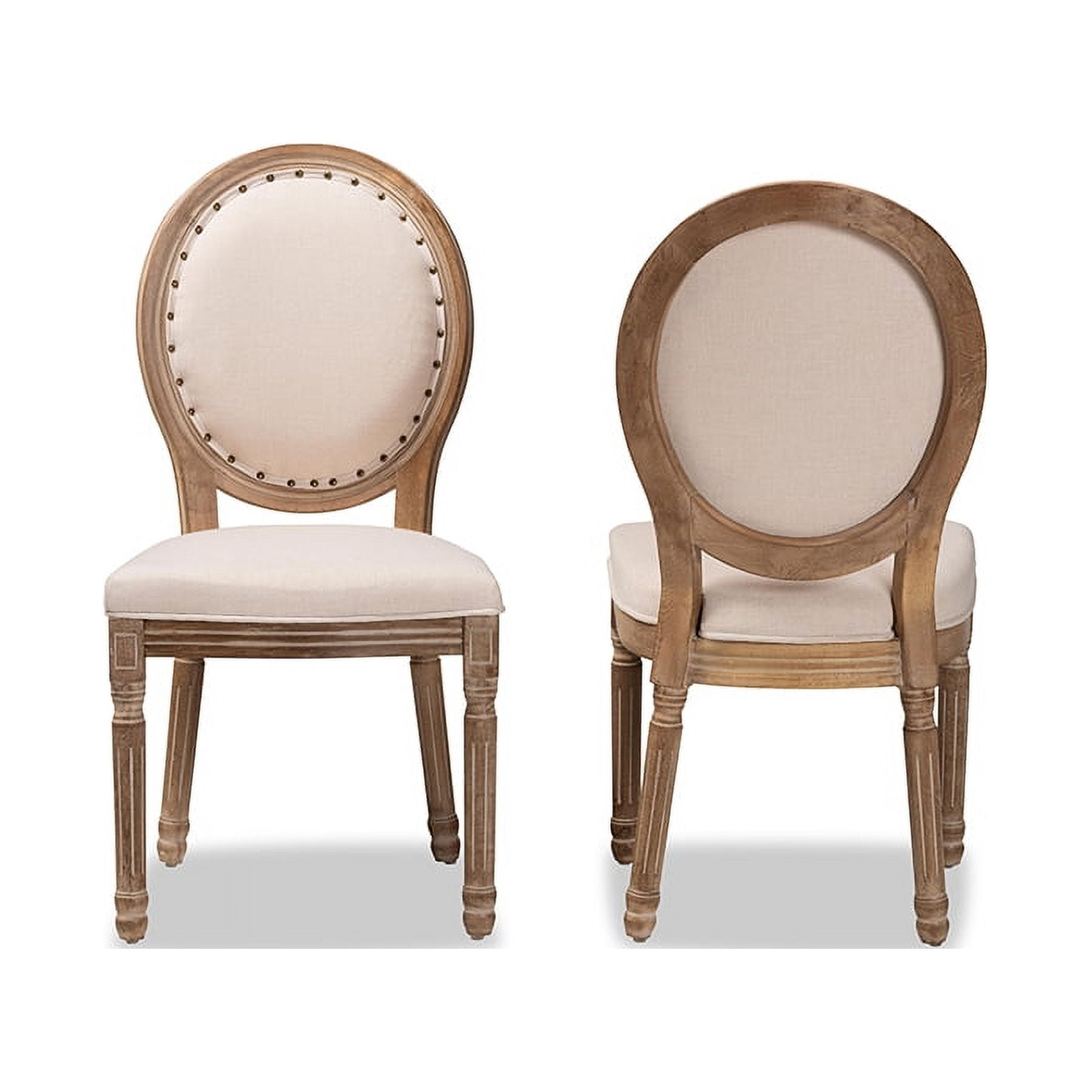 Baxton Studio Louis Traditional French Inspired Beige Fabric Upholstered and Antique Brown Finished Wood 2-Piece Dining