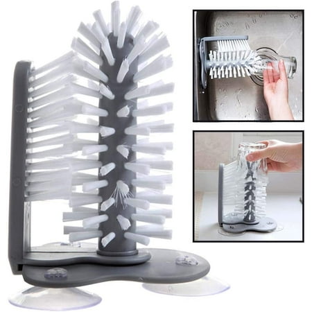 

SHELLTON Water Bottle Cleaning Brush Glass Cup Washer with Suction Base Bristle Brush for Beer Cup Long Leg Cup Red Wine Glass and More Bar Kitchen Sink Home Tools Grey