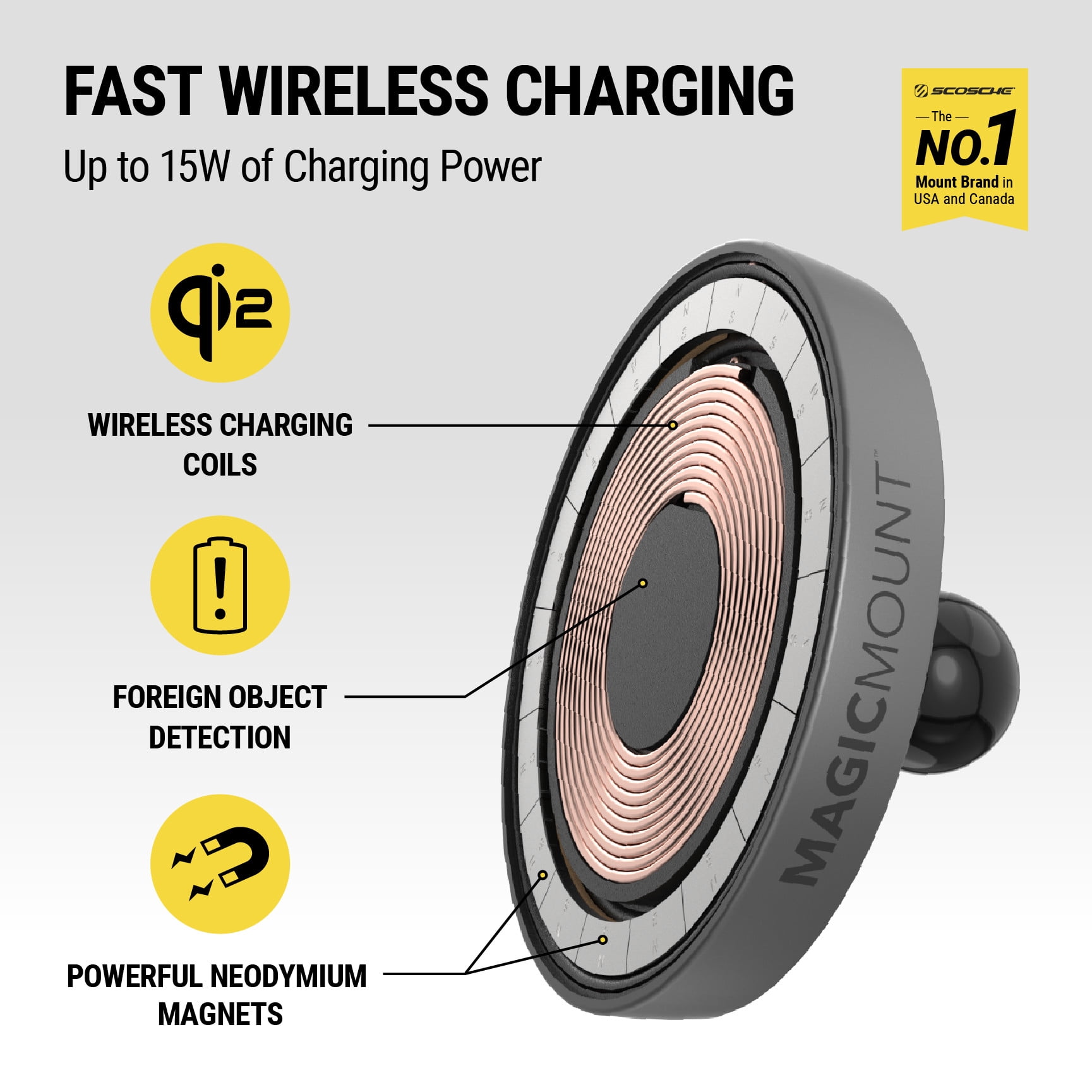 Scosche MPQMRDV-SP 15W MagicMount™ Charge Pro Qi2 MagSafe Mount Magnetic Wireless Charging Dash/Vent