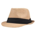 thumbnail image 1 of Moda Hombres Mujeres Sombrero de Paja Cinta de Contraste Fedora Ala Rizada Unisex Panamá Jazz Trilby Sombrero Gorra, 1 of 8