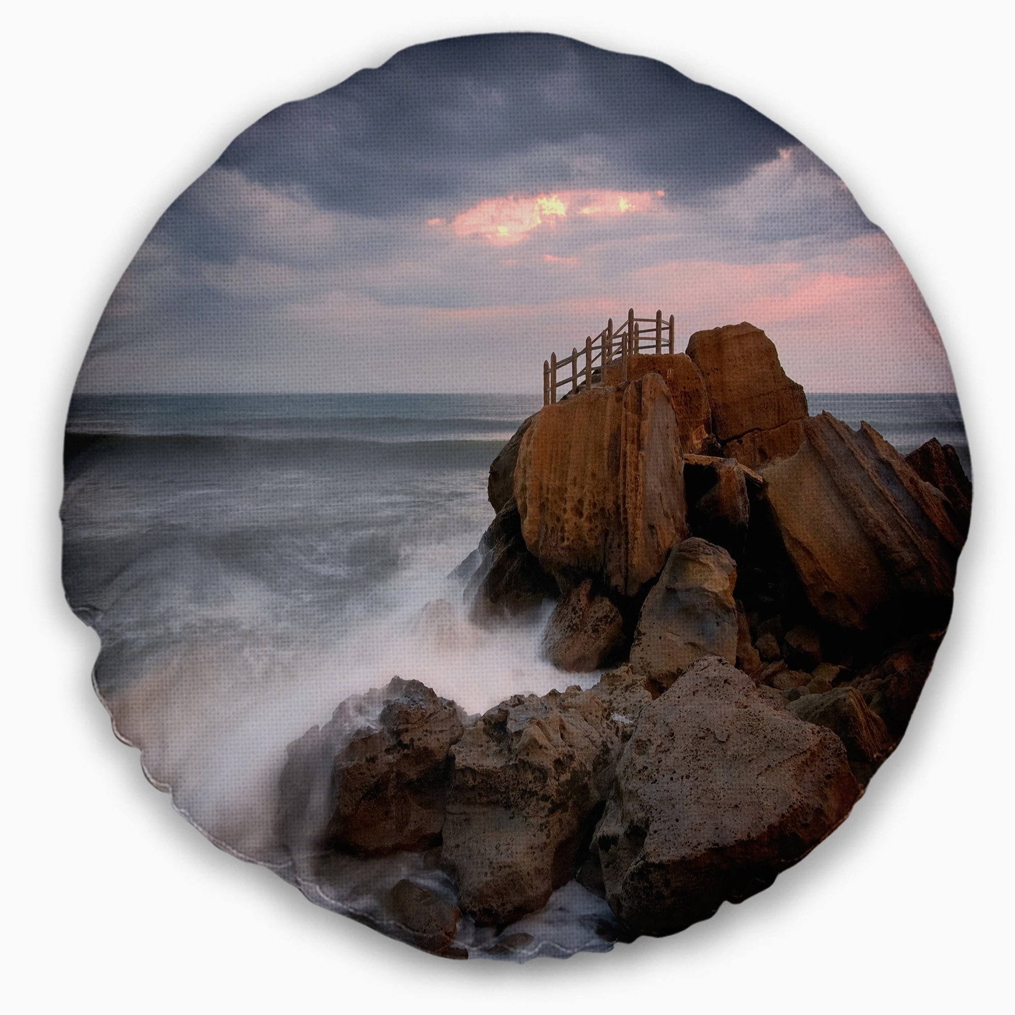 Designart CU10678-16-16-C The Fantasy Island with Large Rocks Seashore Round Cushion Cover for Living Room Sofa Throw Pillow 16