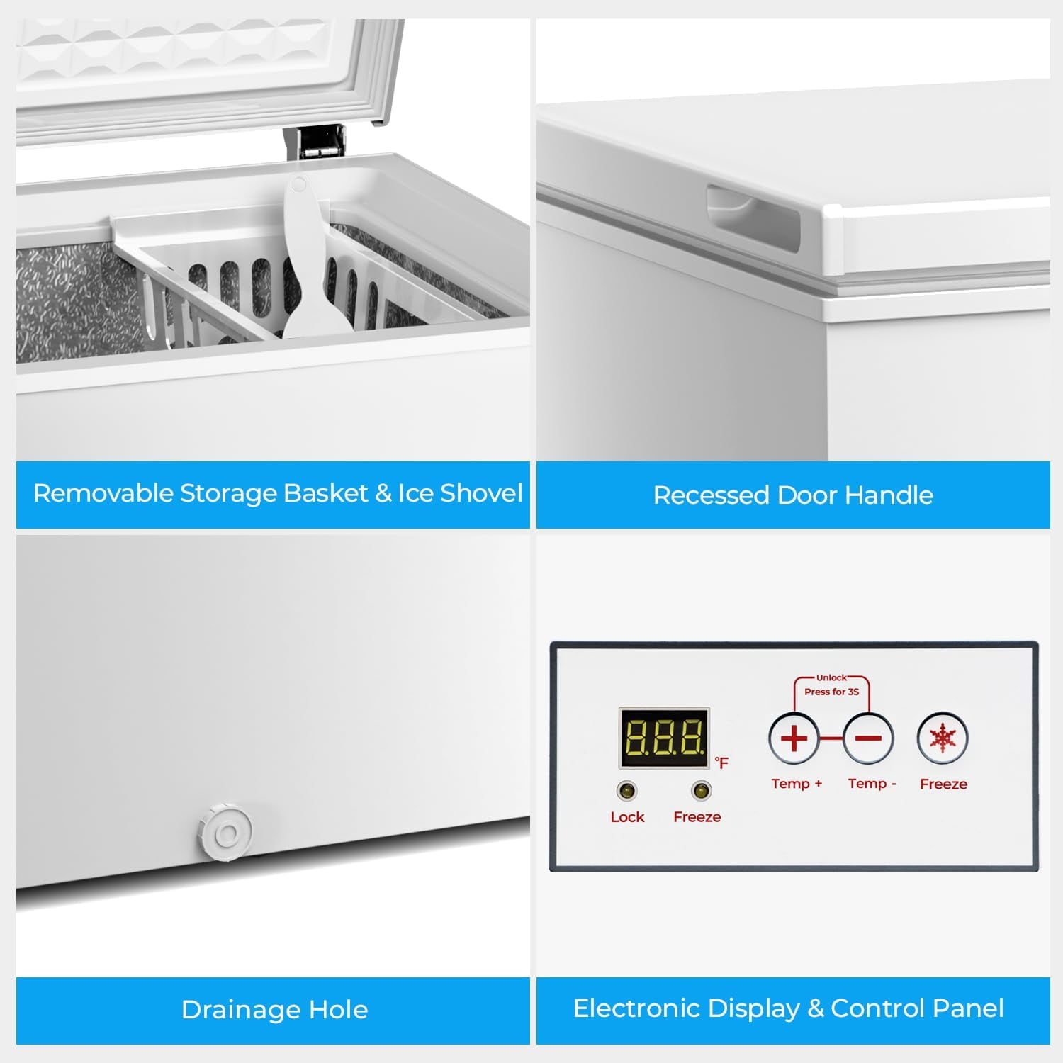 Chest Freezer 3.2 Cubic Feet 14℉to -40℉ Low Temperature Deep Freezer with Removable Basket,Free Standing Top Open Door Small Freezer,Adjustable Temperature for Home,Basement,Kitchen,White