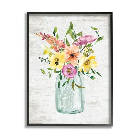 Stupell Industries Spring Meadow Bouquet Traditional Glass Jar Flowers Graphic Art Black Framed Art Print Wall Art, 16x20, by Lettered and Lined