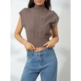 thumbnail image 6 of FEORJGP Women’s Mock Neck Knit Vest Elegant Cap Sleeve Waistcoat Solid Color Sweater Vest Loose Tank Tops Casual Daily Cropped Blouses for Spring Fall Summer, 6 of 9
