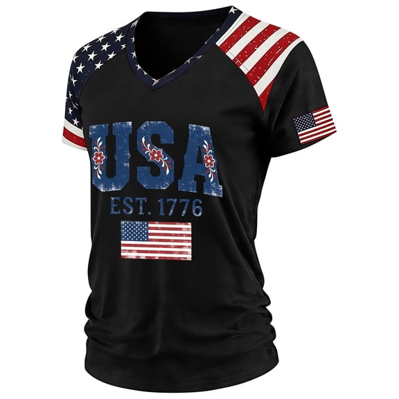 T Shirts For Women Black Womens Tops Fashion 250Th Anniversary Print V Neck 250Th Anniversary T Patriotic Tee Summer Tops
