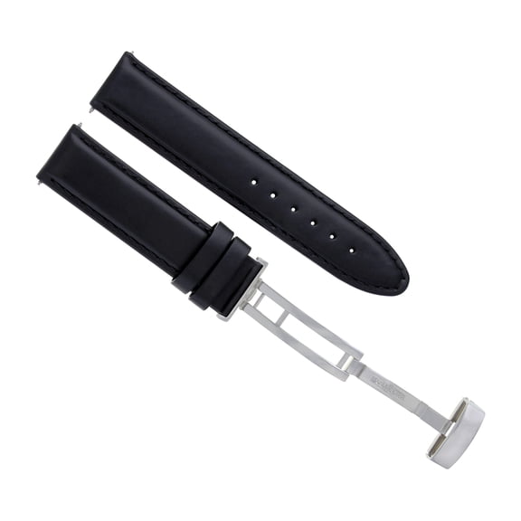 19MM GENUINE LEATHER WATCH BAND SMOOTH STRAP DEPLOY CLASP FOR 34MM ROLEX BLACK