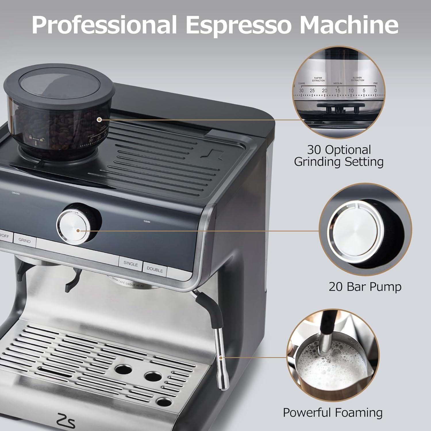 Mekek 20 Bar, 1-Cup Gray Professional Use Espresso Machine