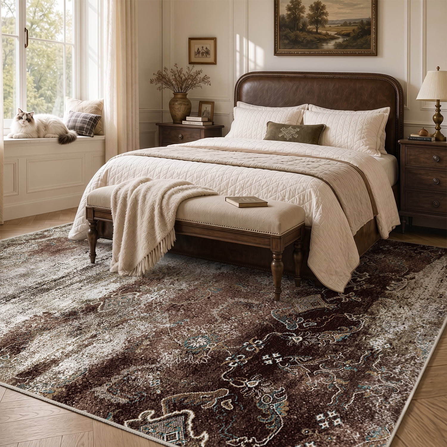 VUNATE 5'x7' Area Rugs for Living Room Machine Washable Rugs Abstract Vintage Distressed Indoor Rug Carpet Soft Lightweight Large Area Rug for Bedroom Dining Room Kitchen Foldable Nonslip Rug Brown