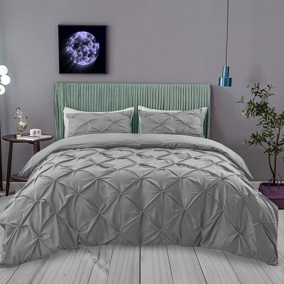 BedDecor 600 TC 3 Piece Pinch Pleated(Silver,Full/Queen) 100% Egyptian Cotton Base Duvet Set