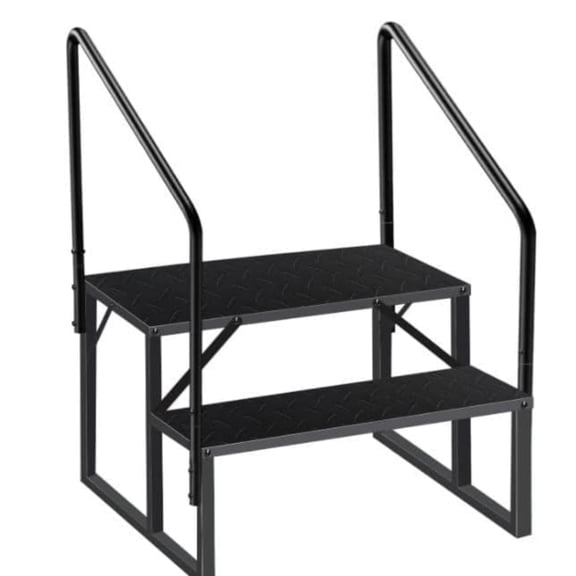 RV Steps with 2 Handrail,660 Lbs Heavy-Duty Camper Entry Stairs with Anti-Slip Panel, Mobile Home Stairs Outdoor Camping Travel Trailers Motorhome Hot Tub Spa Portable Step（2 Steps）