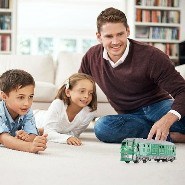 Train inertiel à double tête pour enfants rétro vert en cuir piste Train  électrique lumière et effet sonore modèle jouet cadeau de noël 