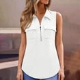 thumbnail image 4 of Besolor Womens Tank Tops Eyelet Half Zipper V Neck Lapel Collar Sleeveless Shirts Summer Loose Business Casual Top Blouses with Pockets, 4 of 7