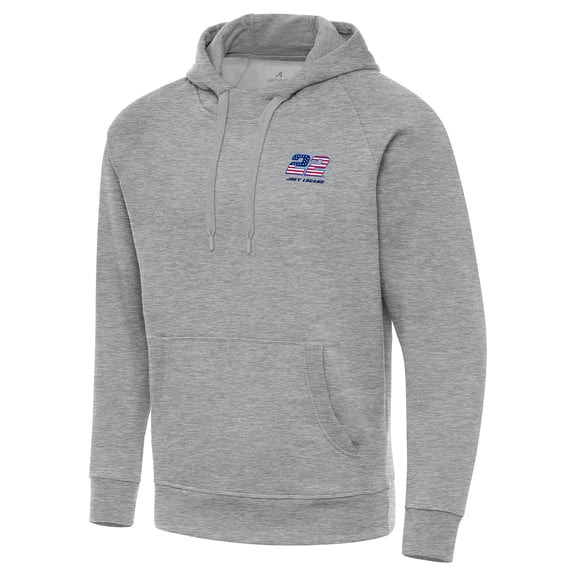 Men's-Antigua Heather Gray Joey Logano Fleece Victory Pullover Hoodie