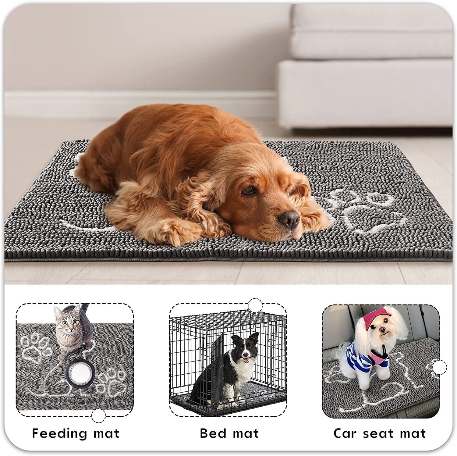 Dwelke Indoor Door Mat Entryway Rug Chenille Mats for Muddy Shoes Dogs Bathroom Mats With Non-Slip Backing Machine Washable Durable Rug,20"x30",Gray