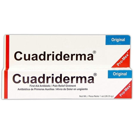Cuadriderma Analgesic and Antibiotic Cream. For Minor Cuts, Scrapes and Burns. Prevents Wound Infection and Soothes Pain. 1 oz