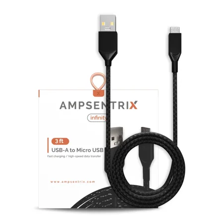 AmpSentrix - 3 Ft Micro USB To USB Type A Cable (Infinity) (Black)