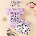 thumbnail image 6 of Infant Newborn Baby Girl Romper Clothes 3 Piece Sets Summer Outfits Baby Girl Summer Clothes I’m New Here Ruffle Ribbed Romper Tops Floral Shorts Set + Headband, 6 of 7