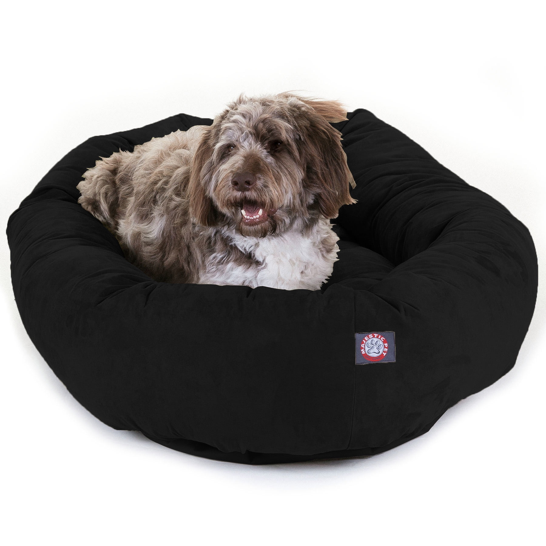 Majestic Pet Faux Suede Bagel Pet Bed for Dogs Calming Dog Bed Washable Extra Large Black