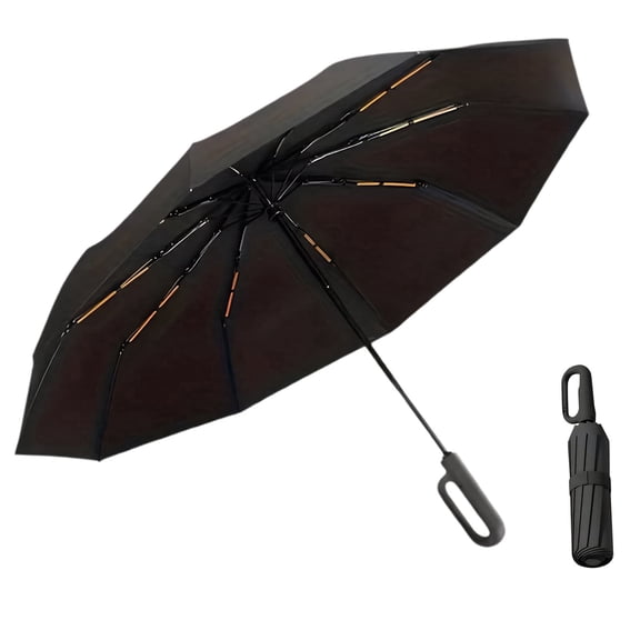Folding Umbrella Large Canopy for One Person Compact Travel Umbrella with Hook Handle Portable Collapsible Umbrella for Backpack Carry and Outdoor Commuting