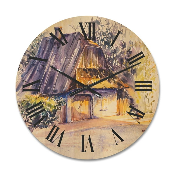 Designart 'Old Wooden White House In Country Side Village During Afternoon Glow' Traditional Wood Wall Clock