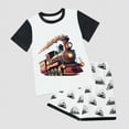 thumbnail image 2 of HCNTES Toddler Boy Outfit Train Print Color Block Round Neck Tee and Shorts 2 Piece Summer Set kid Clothing, 2 of 4