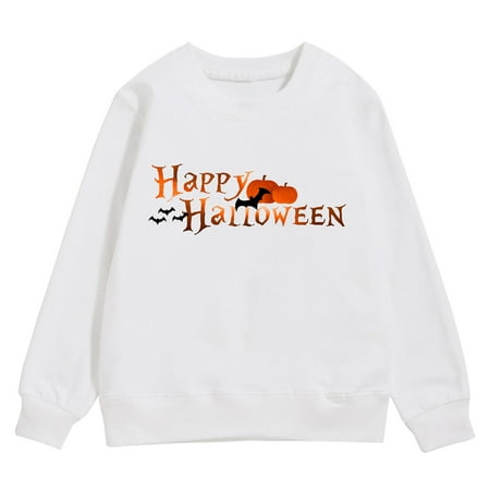 

PMVFHDE Halloween Costumes Sweatshirt Hoodie Girls Girls Sweatshirt Autumn And Winter Children s Warm Top Cozy Letter Pumpkin Bat Pattern Festive Daily Wear White 5-6 Years