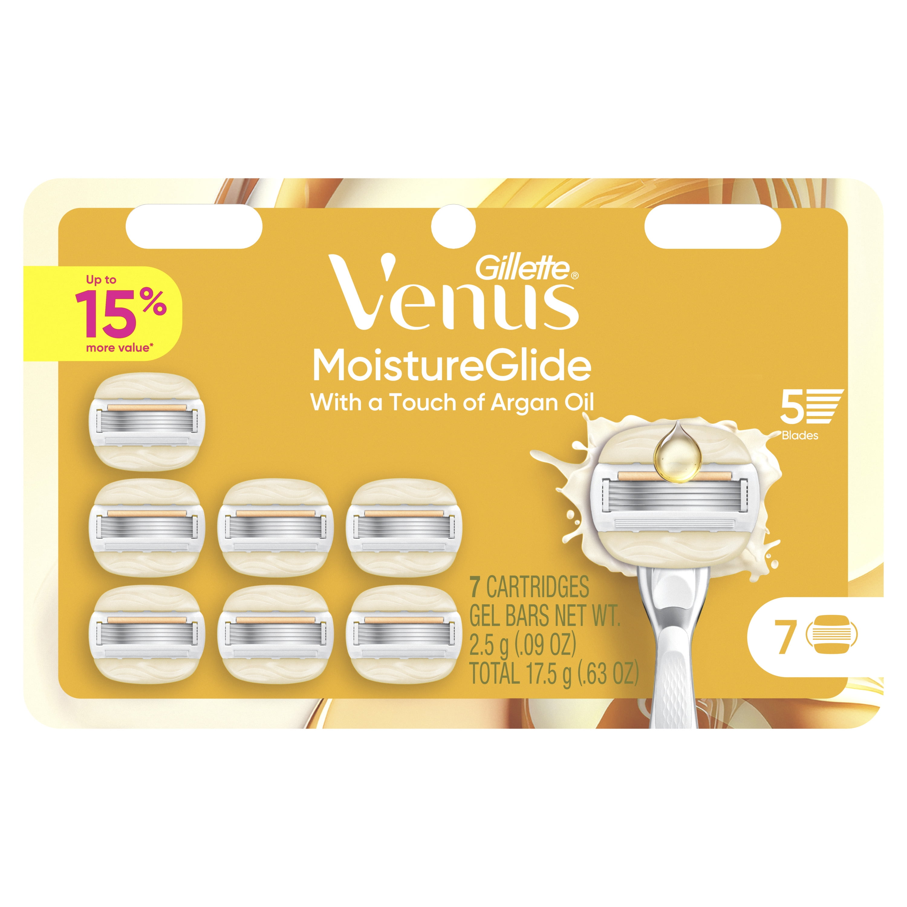 Venus Moisture Glide Women's Razor Blades, with Built-in Shave Gel Bars, 7 Razor Blade Refills