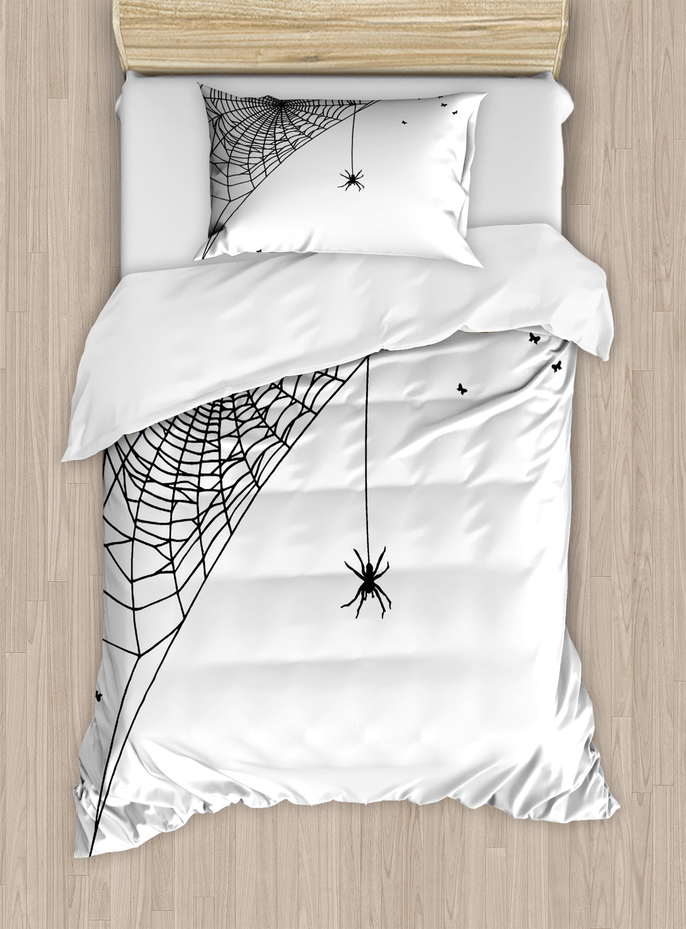 Spider Web Duvet Cover Set Cobweb With A Hanging Insect Hand Drawn Spider Web Duvet Cover Set Cobweb With A Hanging Insect Hand Drawn Style Gothic Design Flies Decorative Bedding Pillow Shams Charcoal Grey