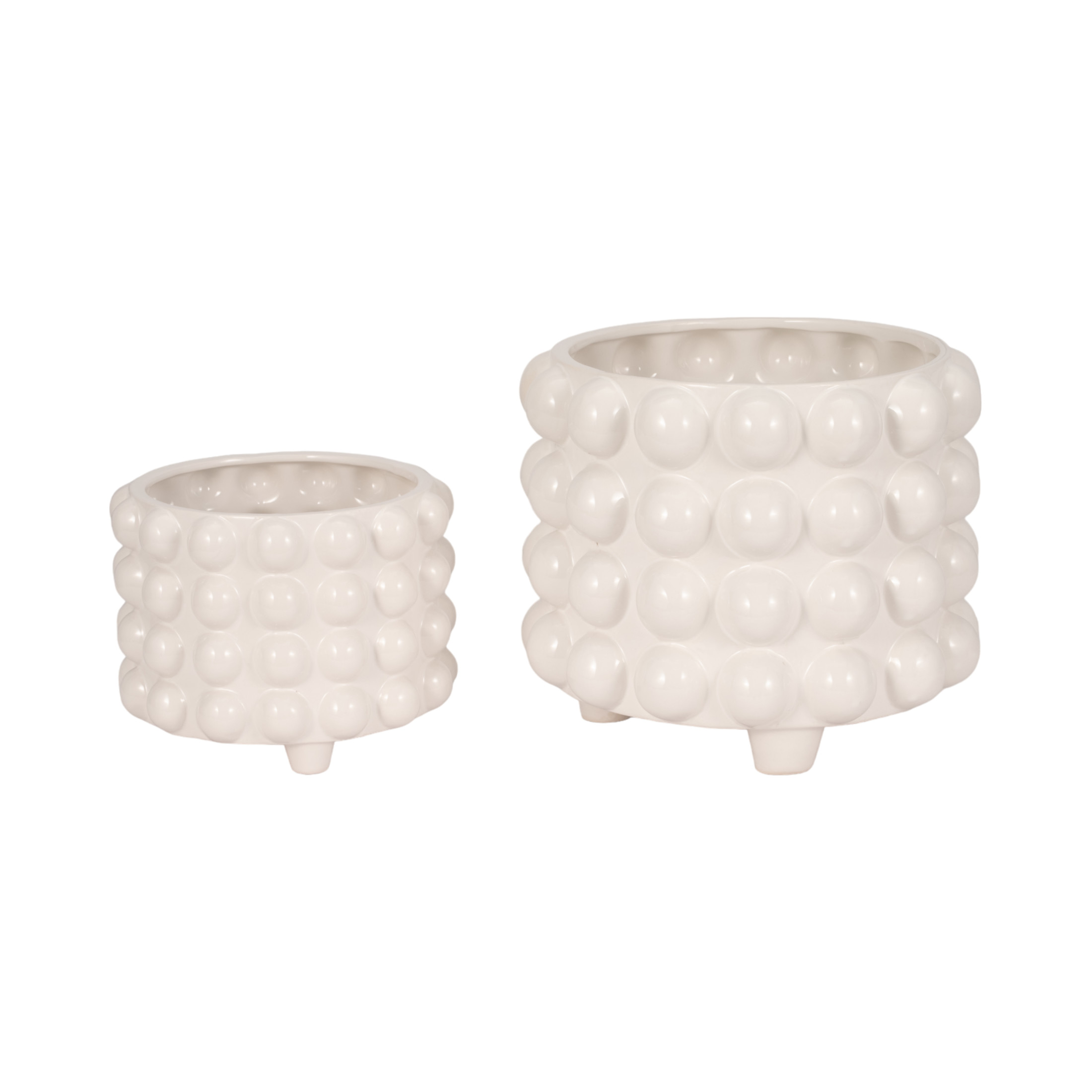 Round Bubble Flower Pots for Home Decor - Ceramic Planters with Texture for Outdoor and Indoor Plants  - Garden Plant Pots for Living Room or Patio Display - Set of 2, 10", 7", White