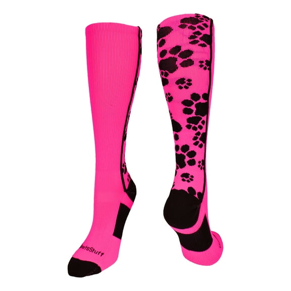 Crazy Socks with Paws Over the Calf (Hot Pink/Black, Medium)