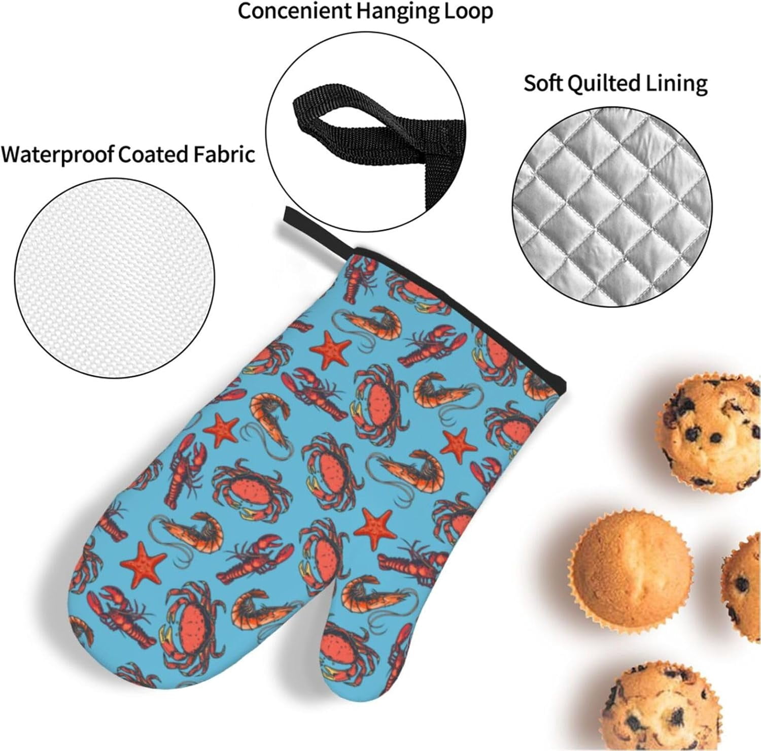 Lobster Crab Claw Oven Mitts Pot Holders Set of 4, Kitchen Gloves Potholders Heat Resistant for Chef Baking Cooking Grilling BBQ