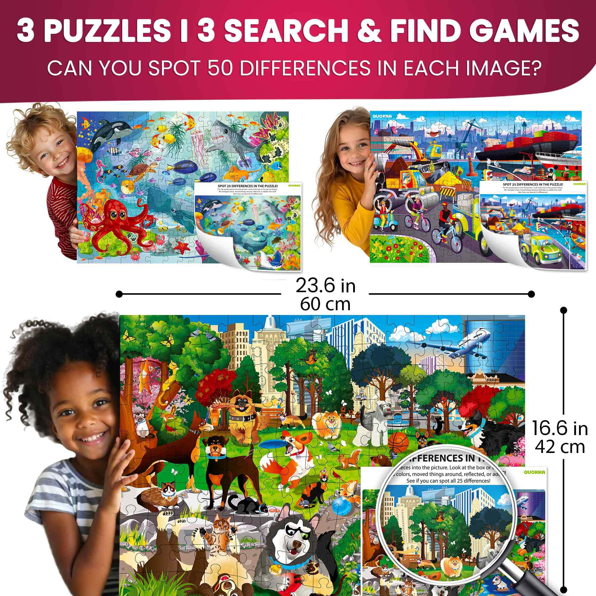 QUOKKA Floor Puzzles for Kids Ages 8-10 – 3X150 Piece Puzzles for Kids Ages 4-6