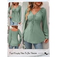 thumbnail image 7 of Hibeli Women Drawstring V Neck Ruffle Long Sleeve Tunic Jacquard Solid Color Top, 7 of 7