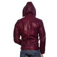 thumbnail image 3 of Luis Leather Mens Burgundy Lambskin Genuine Leather Motorcycle Jacket for Men - Hoodie Jacket Undetachable Hood, 3 of 4
