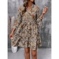 thumbnail image 5 of Multicolor Floral Print V-Neck Ruffled Hem Long Sleeve Mini Dress For Women Casual Summer Dress, 5 of 7