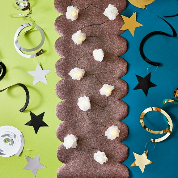 11.5" x 108" Multicolor Glitter Scalloped-Edge Plastic Table Runner, by Way To Celebrate